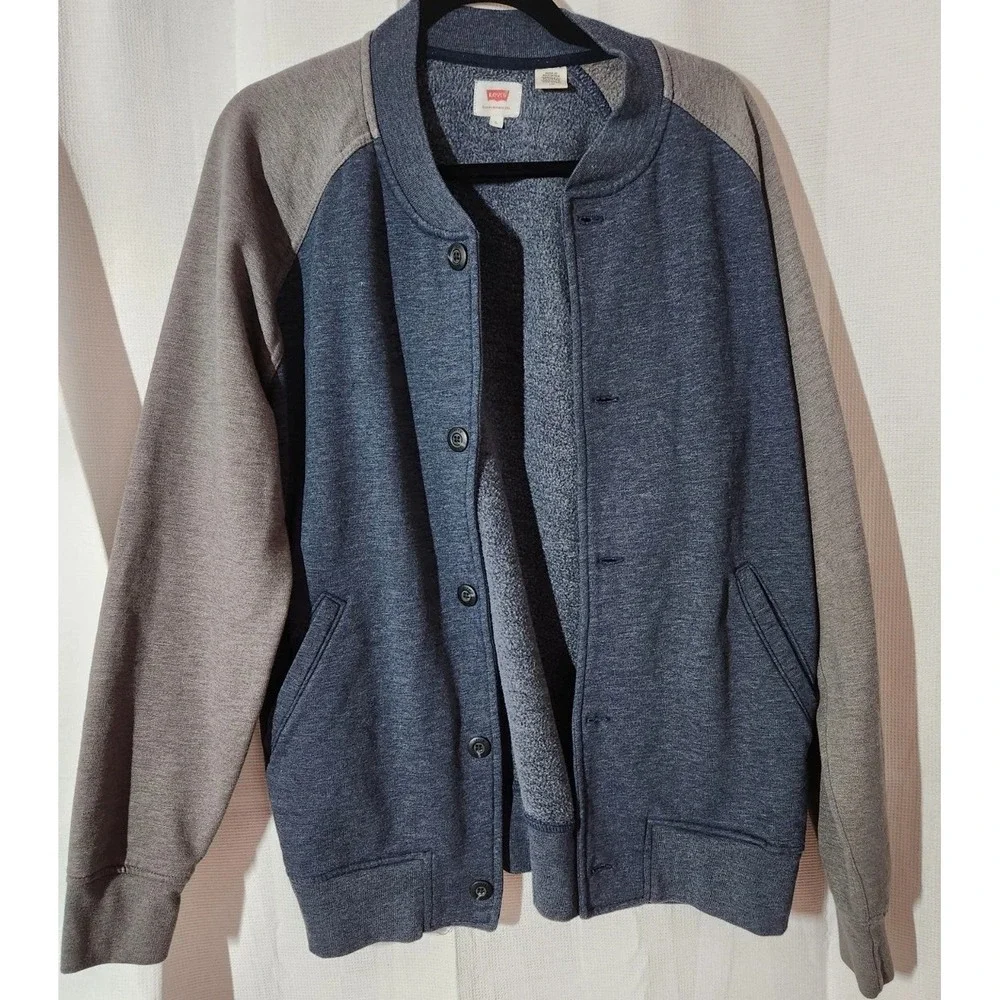 Levi's Sweater Men Large Blue Gray‎ Button Down Cardigan Fleece Jacket Fleece